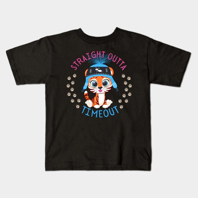 Straight Outta Timeout Cute and Smart Cookie Sweet little tiger in a hat cute baby outfit Kids T-Shirt by BoogieCreates